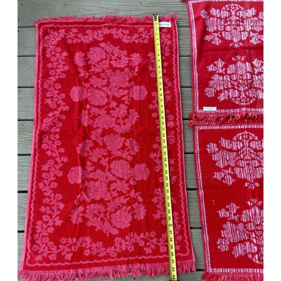 Vintage CANNON Monticello Red Floral Sculpted Fringe Bath & Hand Towel Set MCM - Picture 10 of 16